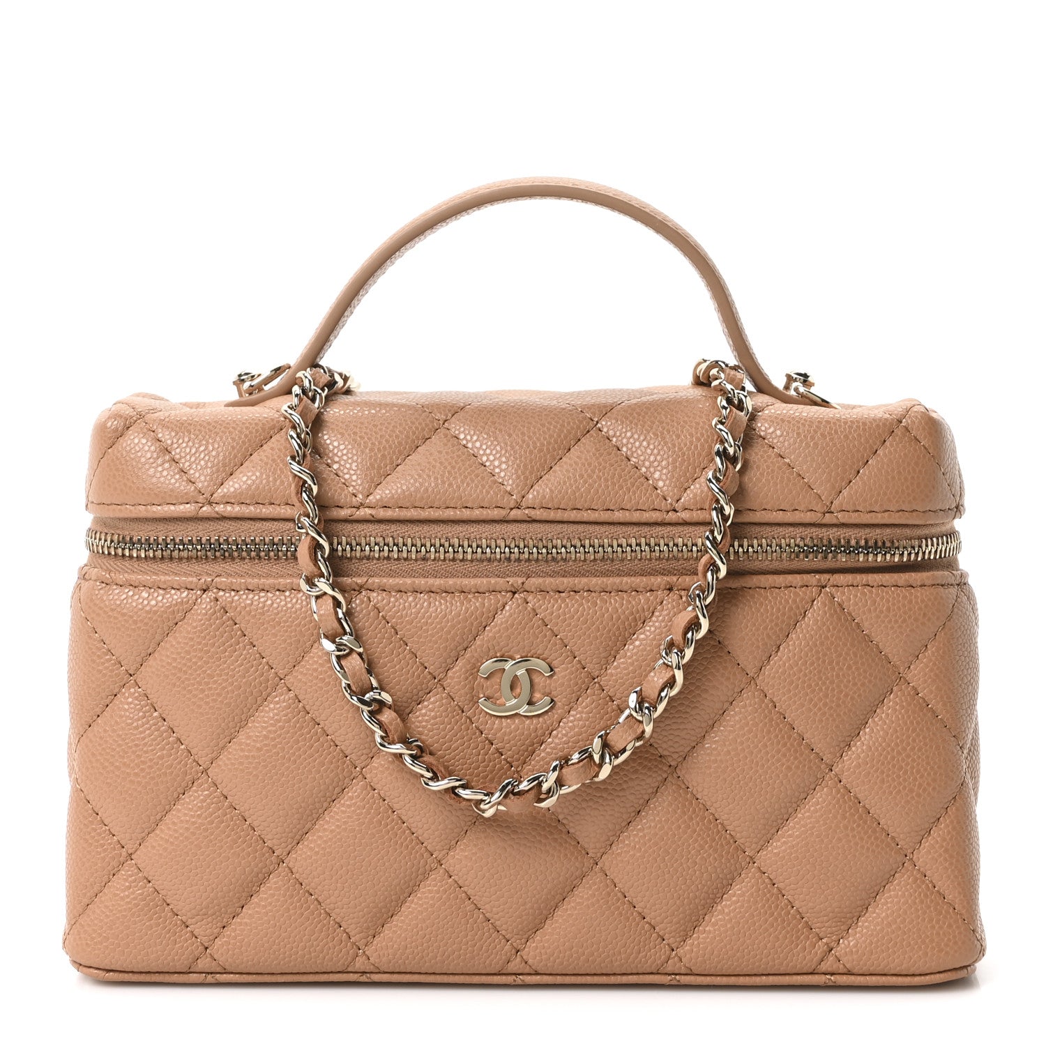 Chanel Caviar Quilted Top Handle Slim Vanity With Chain Brown 1 of 10