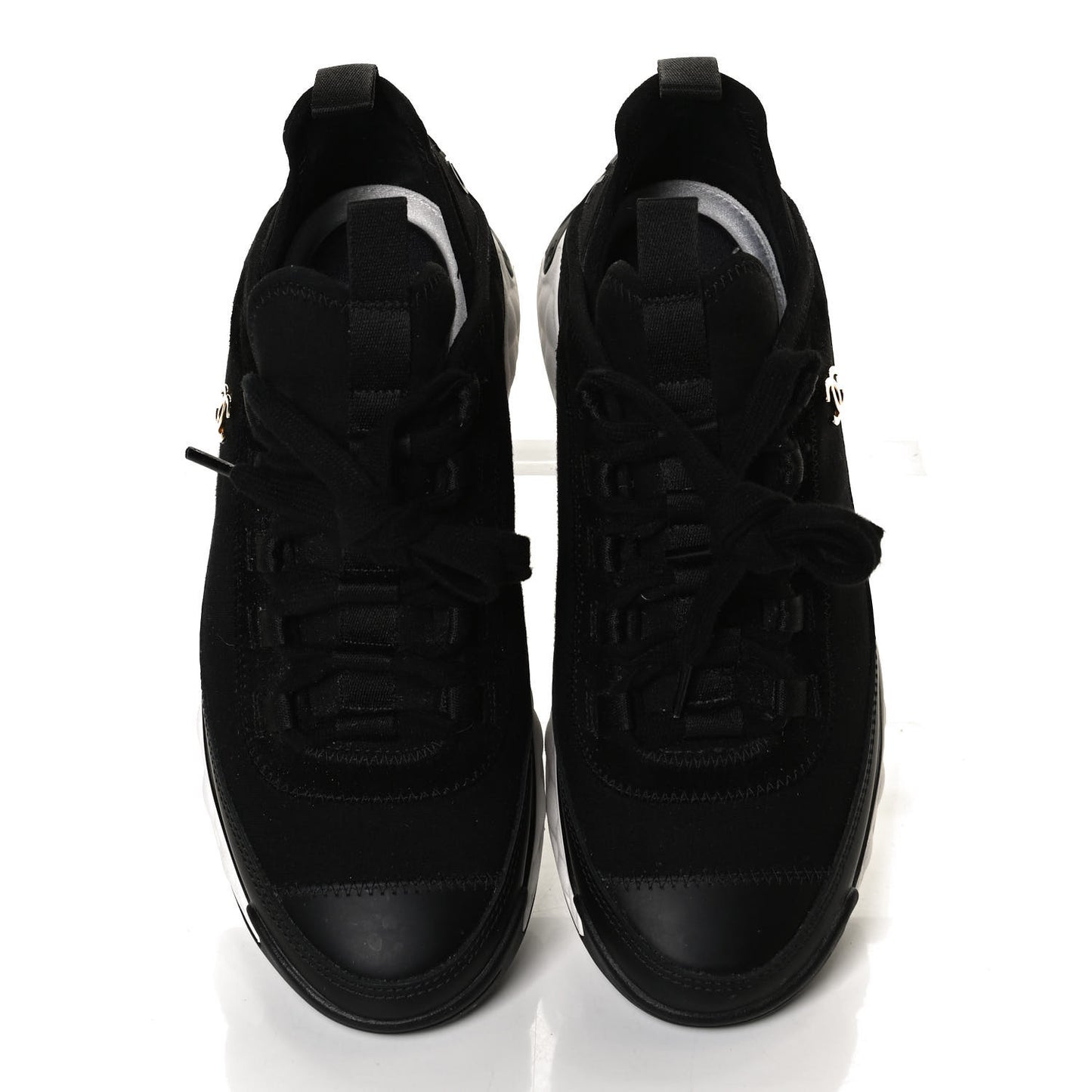 Velvet Calfskin Mixed Fibers CC Sneakers 37 Black