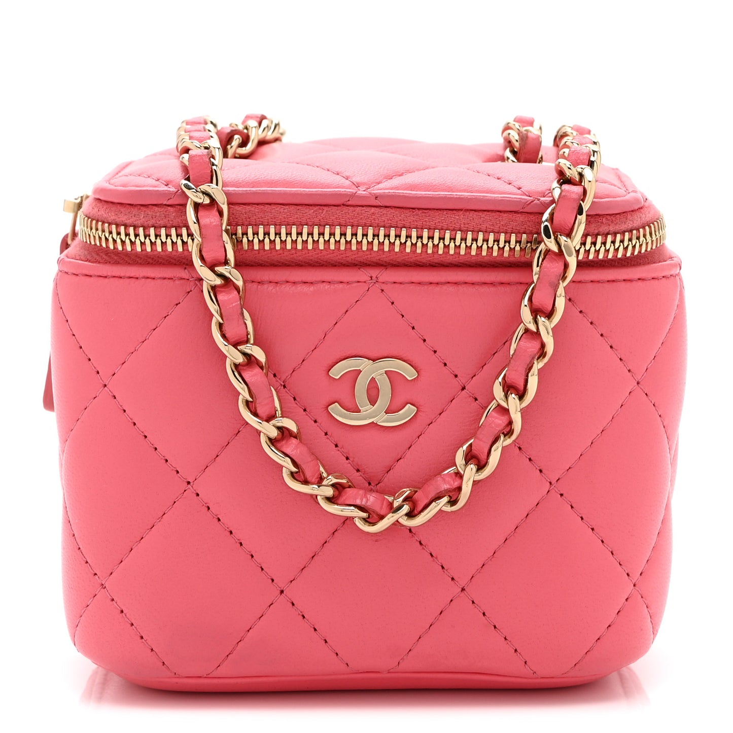 Lambskin Quilted Mini Vanity Case With Chain Pink