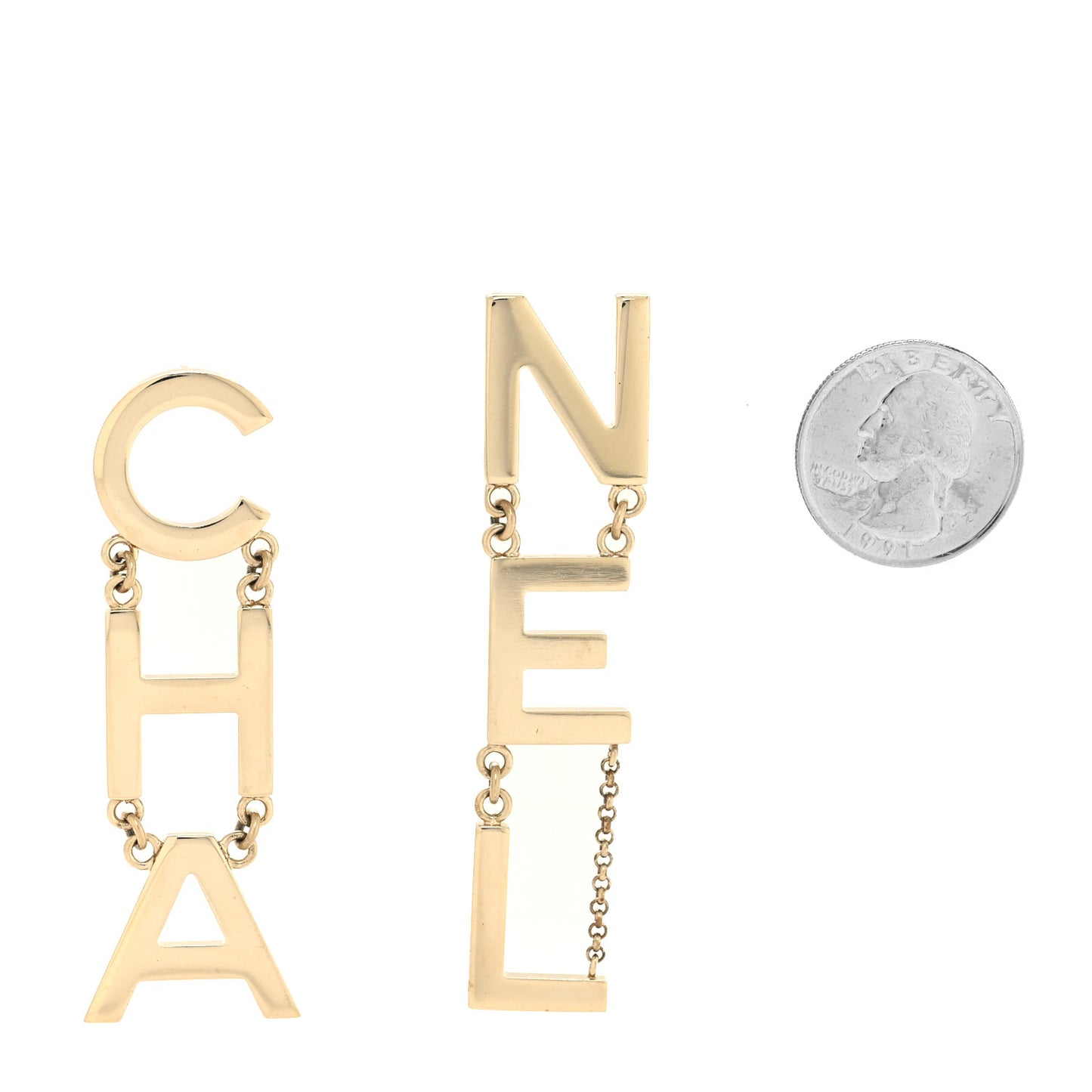 Metal Cha-Nel Logo Drop Earrings Gold
