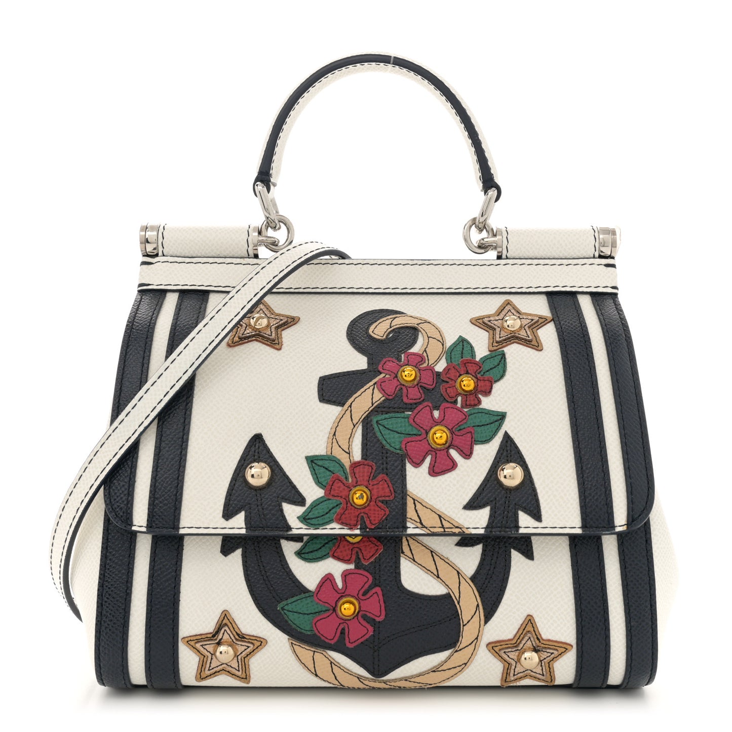 DOLCE GABBANA Dauphine Small Miss Sicily Anchor Satchel White Blue