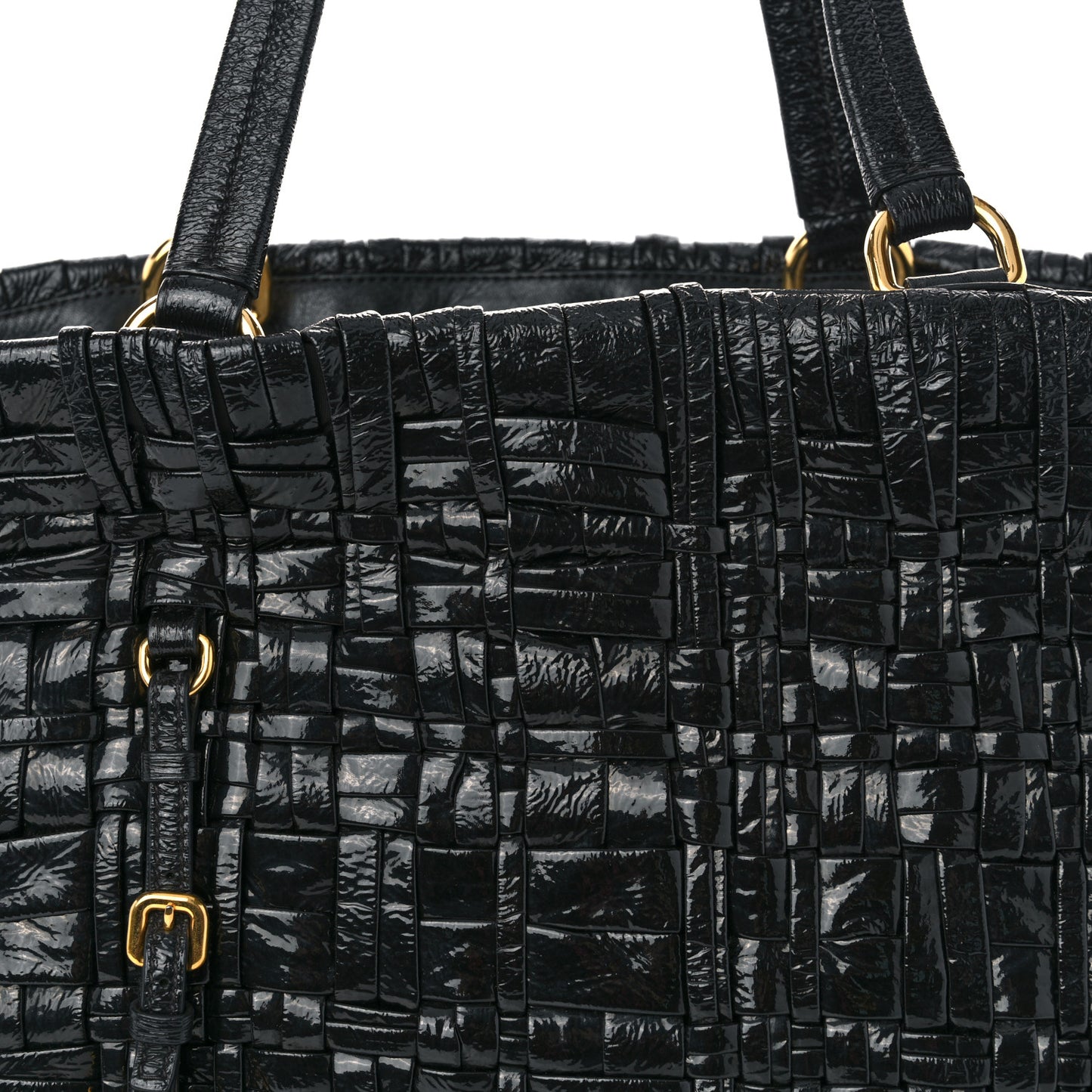 Patent Woven Tote Black
