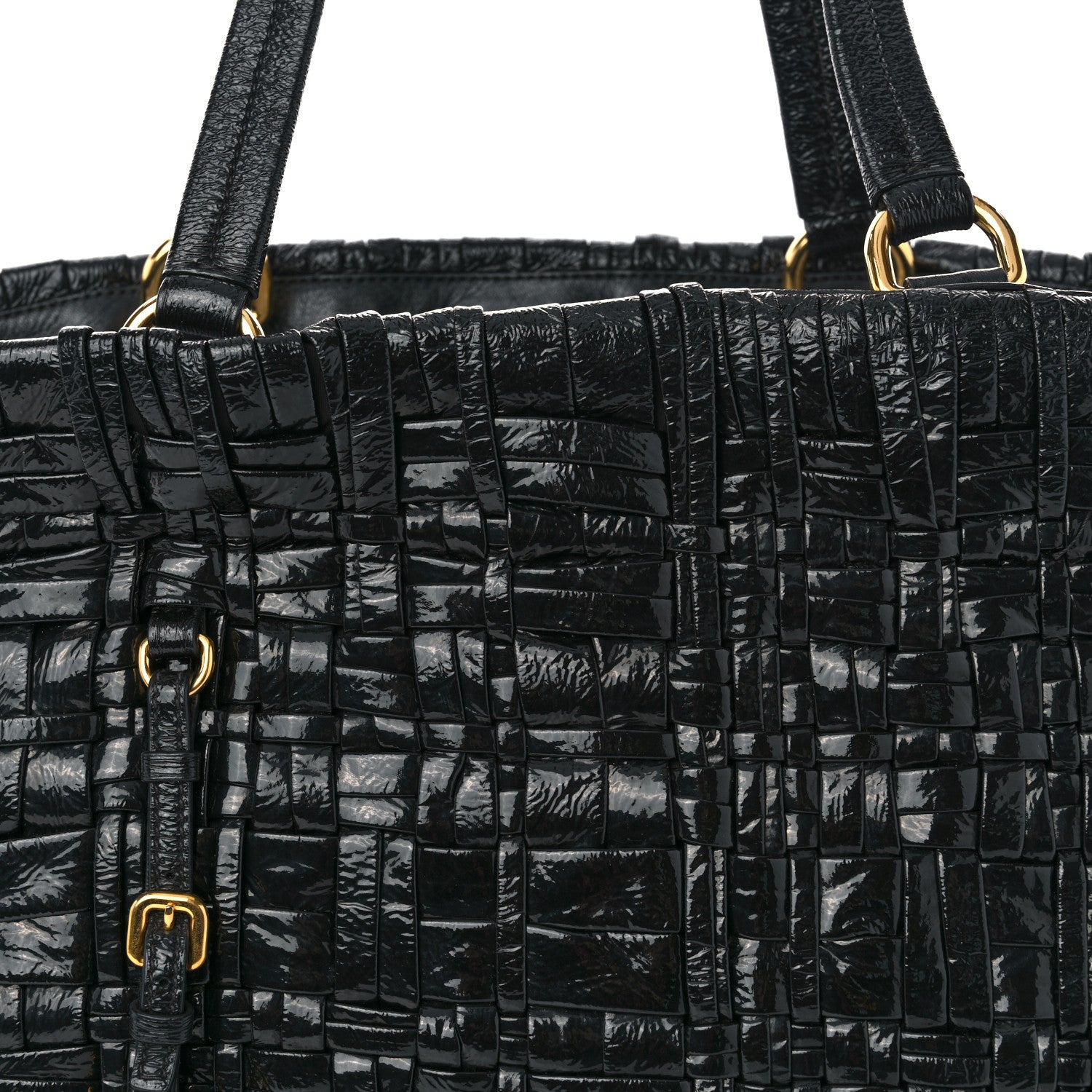 Prada Patent Woven Tote Black 8 of 12