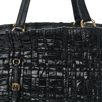 Prada Patent Woven Tote Black 8 of 12