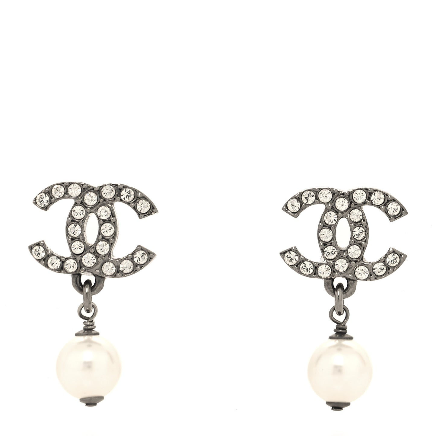 Crystal Pearl CC Drop Earrings Ruthenium