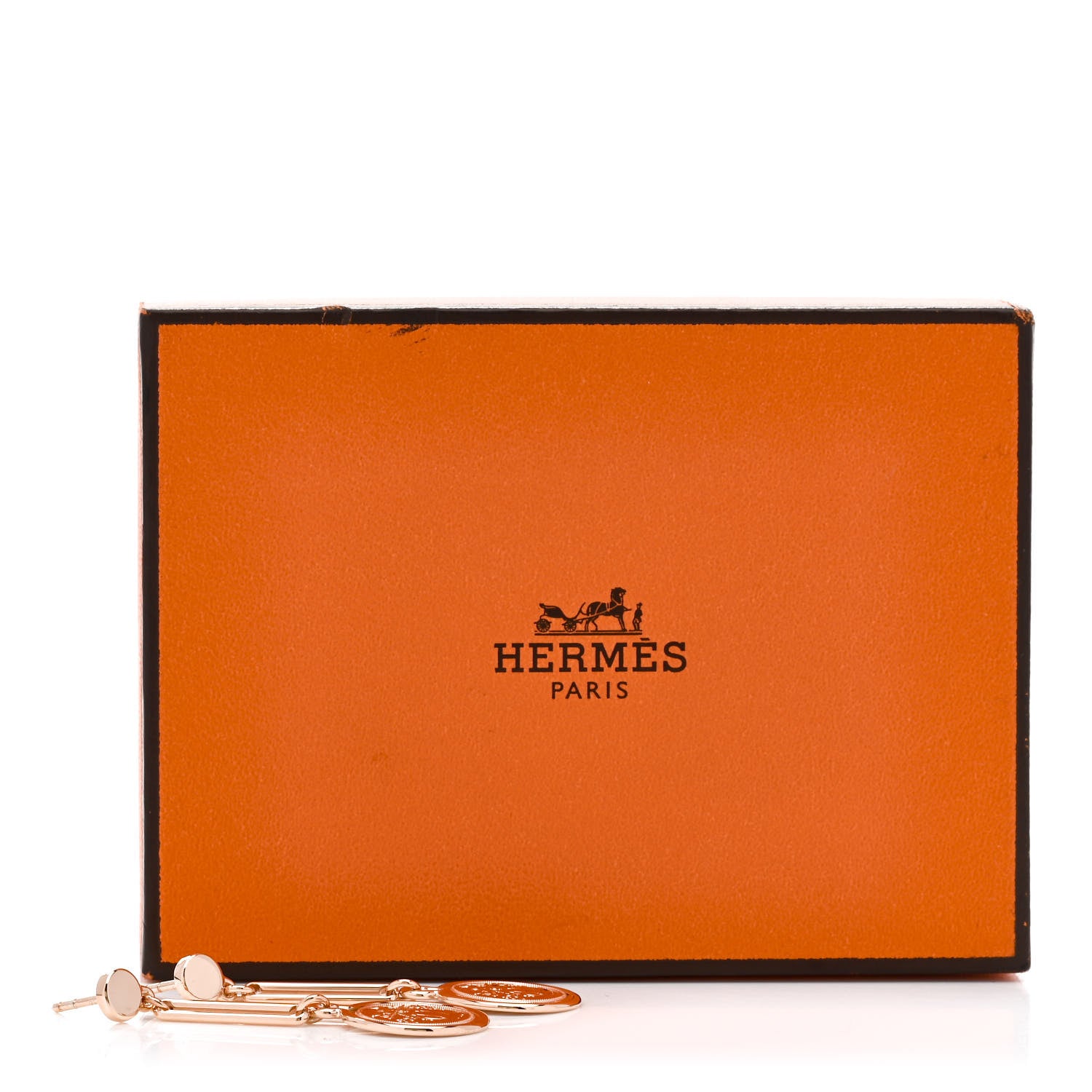 Hermes 18K Rose Gold PM Ex-Libris Drop Earrings 5 of 5