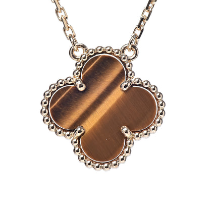 Van Cleef & Arpels 18K Yellow Gold Tiger Eye Vintage Alhambra Pendant Necklace 4 of 7