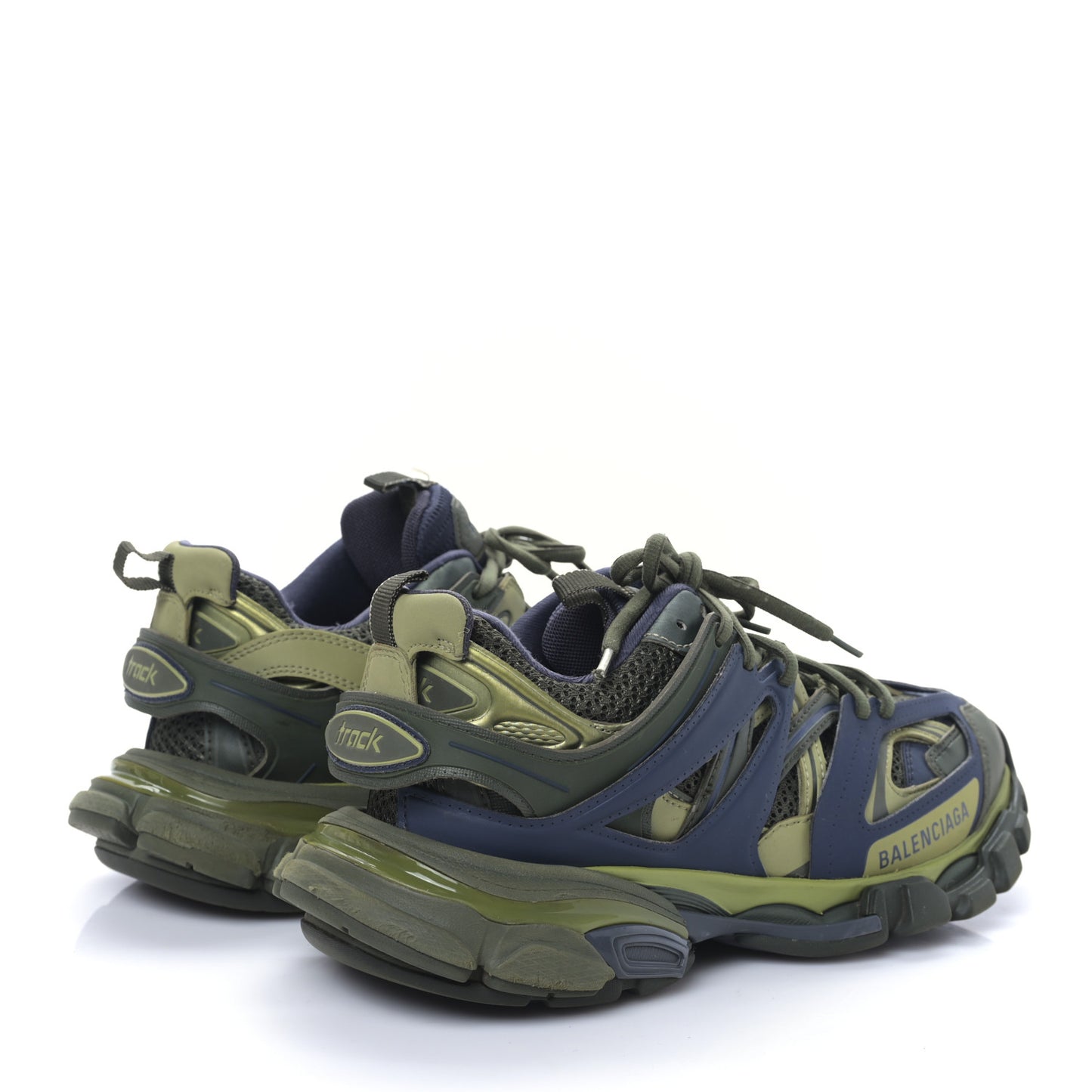 Mesh Rubber Tri-Color Womens Track Sneakers 38 Kaki Dark Grey Green