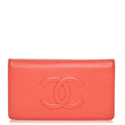 Chanel Caviar Timeless CC Yen Wallet Coral 1 of 12