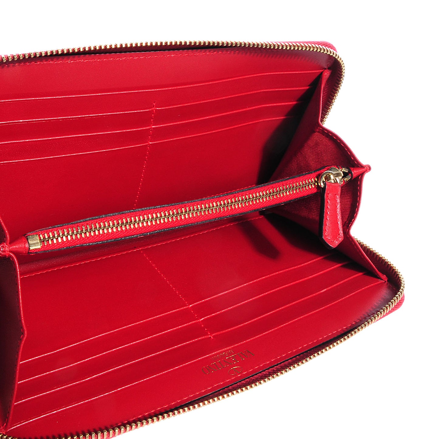 Grained Calfskin Rockstud Zip Around Wallet Scarlet