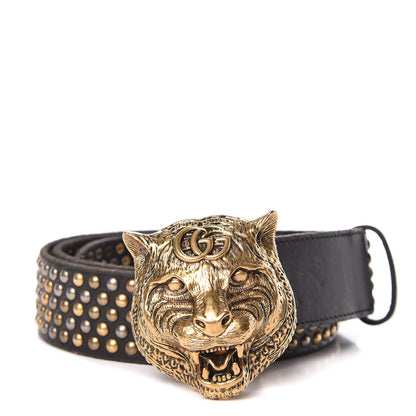 Gucci Calfskin Studded Feline Belt 90 36 Black 1 of 6