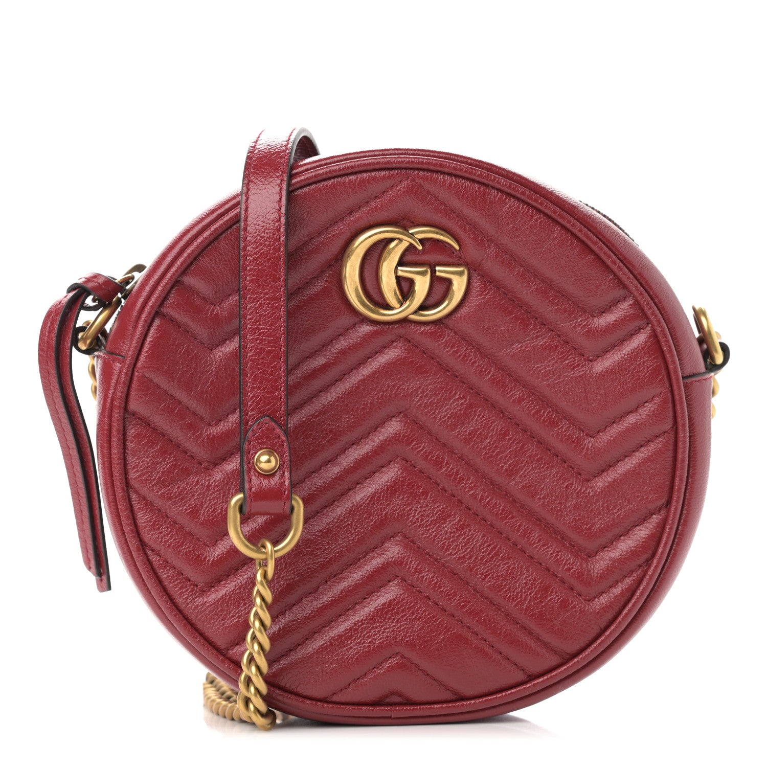 Gucci Glazed Calfskin Matelasse Heart Mini GG Marmont Round Shoulder Bag Romantic Cerise 1 of 10