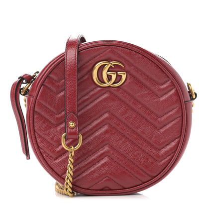 Gucci Glazed Calfskin Matelasse Heart Mini GG Marmont Round Shoulder Bag Romantic Cerise 1 of 10
