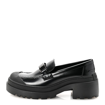 Christian Dior Brushed Calfskin Rubber Dior Code Cap Toe Lug Sole 35mm Loafers 39 Black 1 of 9