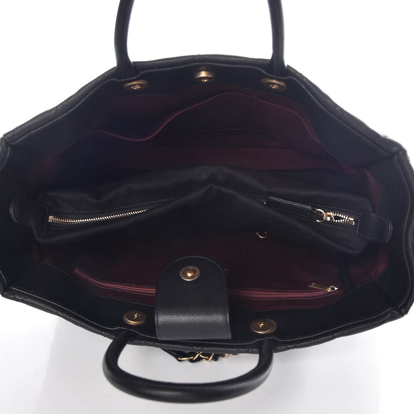 Caviar Quilted Large Coco Handle Shopping Tote Black