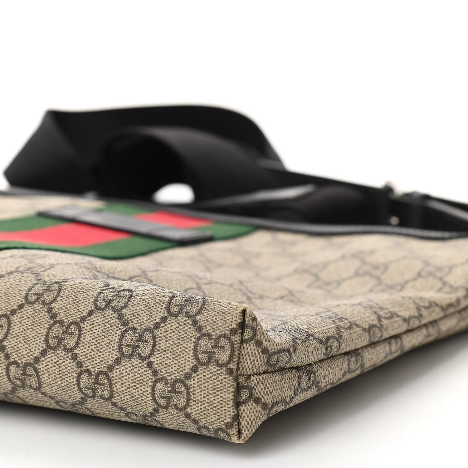 Gucci GG Supreme Monogram Calfskin Web Medium Flat Messenger Bag Beige Ebony Black 10 of 11