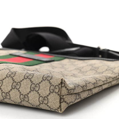 Gucci GG Supreme Monogram Calfskin Web Medium Flat Messenger Bag Beige Ebony Black 10 of 11