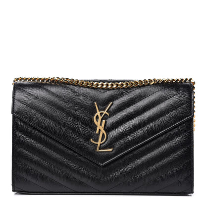 Saint Laurent Grain De Poudre Matelasse Chevron Monogram Chain Wallet Black 1 of 10