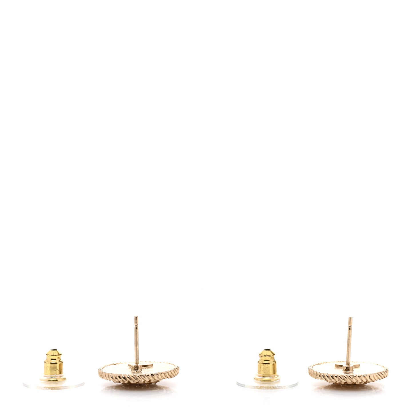 Metal Crystal CC Medallion Round Earrings Gold