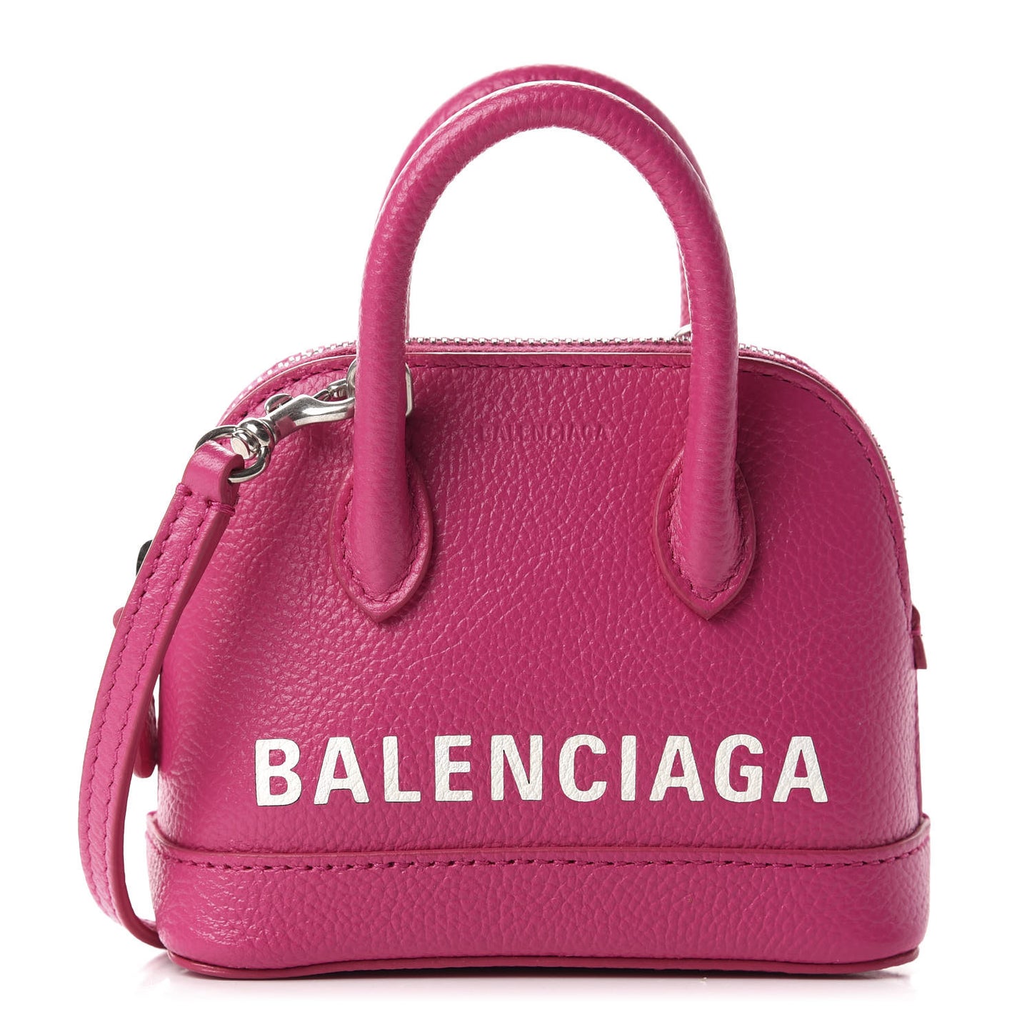 Grained Calfskin Logo Mini Ville Top Handle Bag Fuchsia White