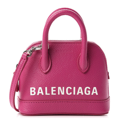 Balenciaga Grained Calfskin Logo Mini Ville Top Handle Bag Fuchsia White 1 of 9