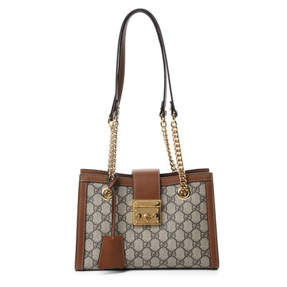 Gucci GG Supreme Monogram Calfskin Small Padlock Tote Beige Ebony Tuscany 1 of 10