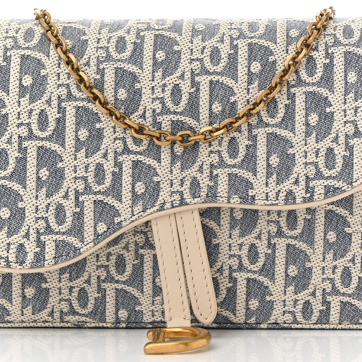 Christian Dior Chambray Oblique Pouch With Strap Blue Light Biscuit Blue Light Biscuit 8 of 10