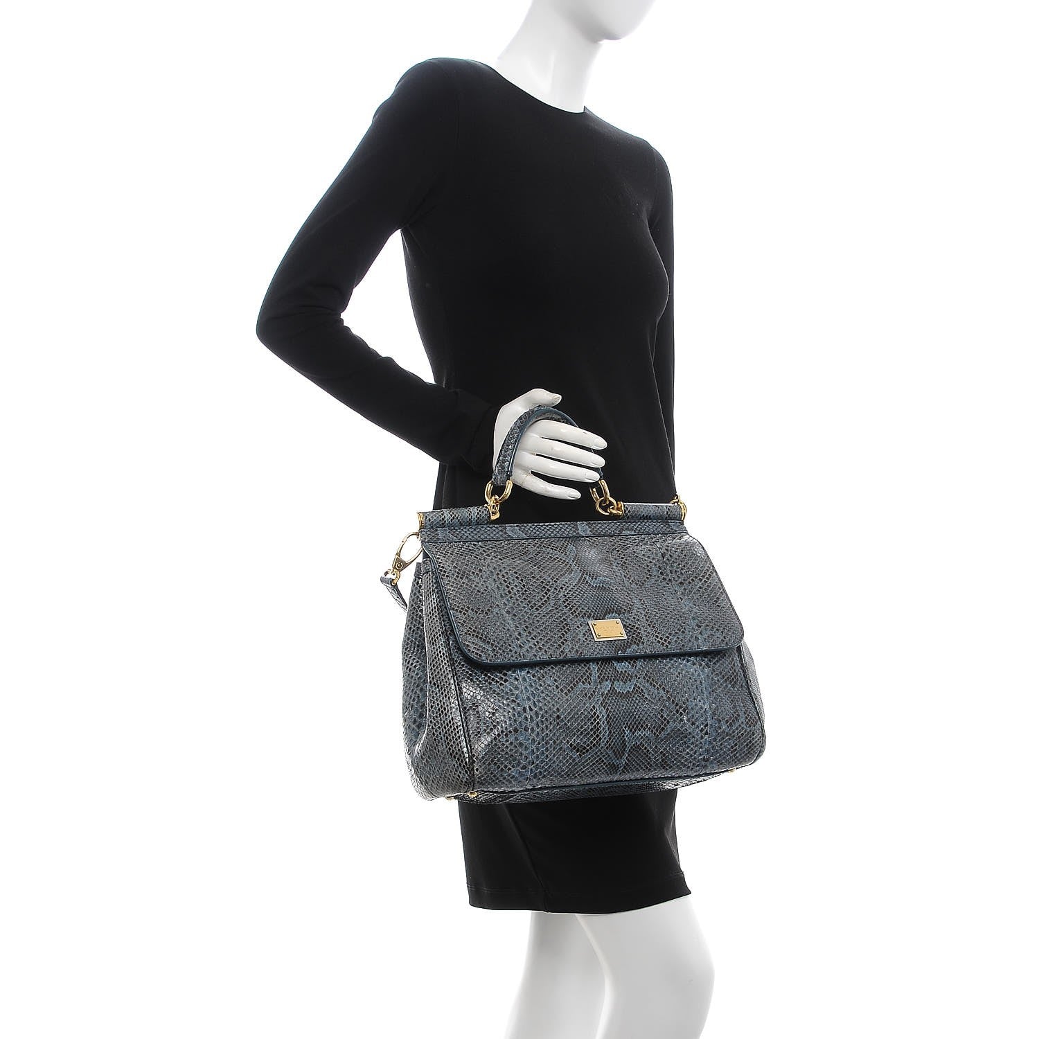Dolce & Gabbana Python Large Miss Sicily Satchel Blue 3 of 12