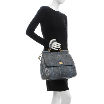 Dolce & Gabbana Python Large Miss Sicily Satchel Blue 3 of 12