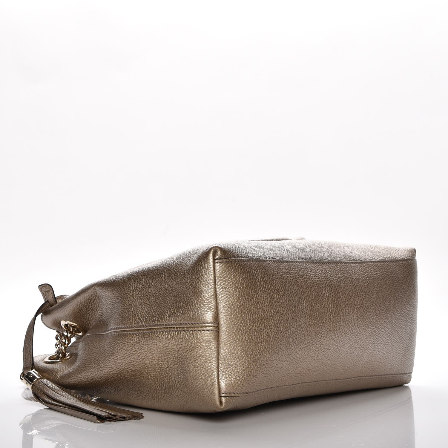 Gucci Metallic Pebbled Calfskin Medium Soho Chain Shoulder Bag Golden Beige 4 of 7