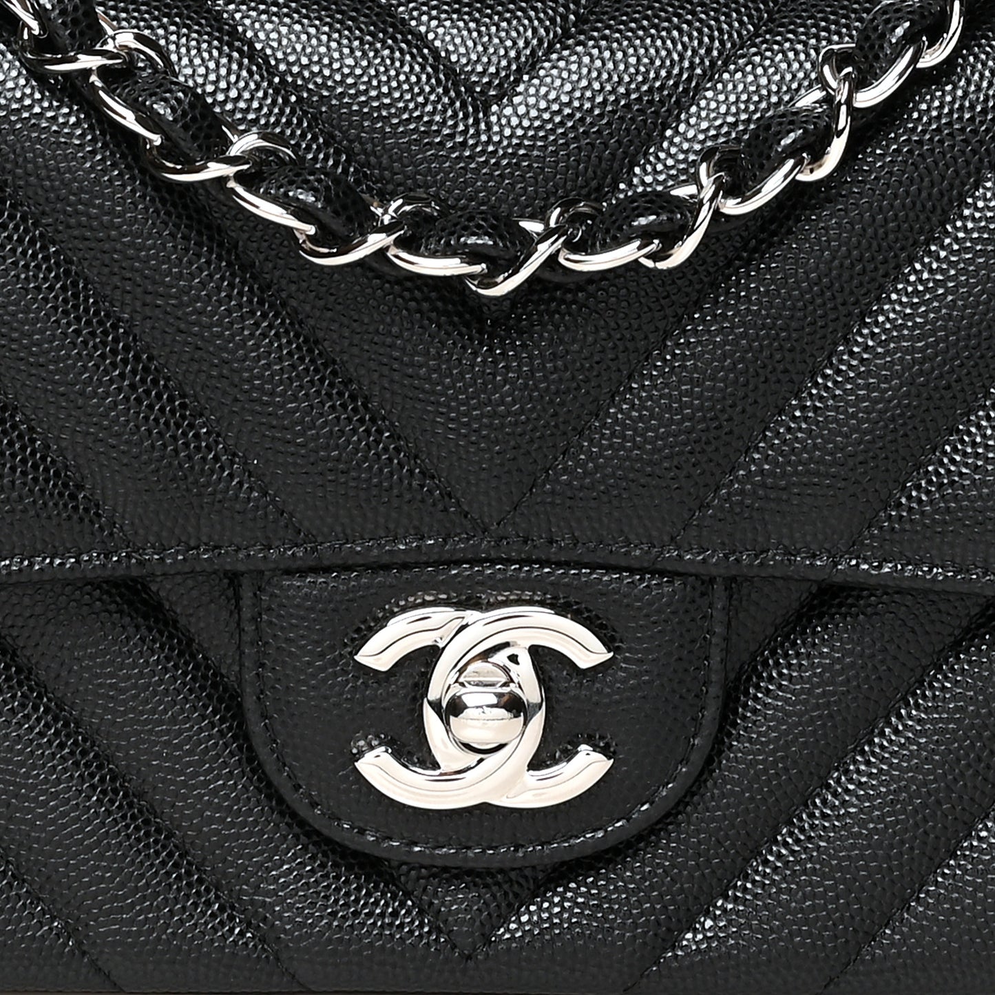 Caviar Chevron Quilted Mini Rectangular Flap Black