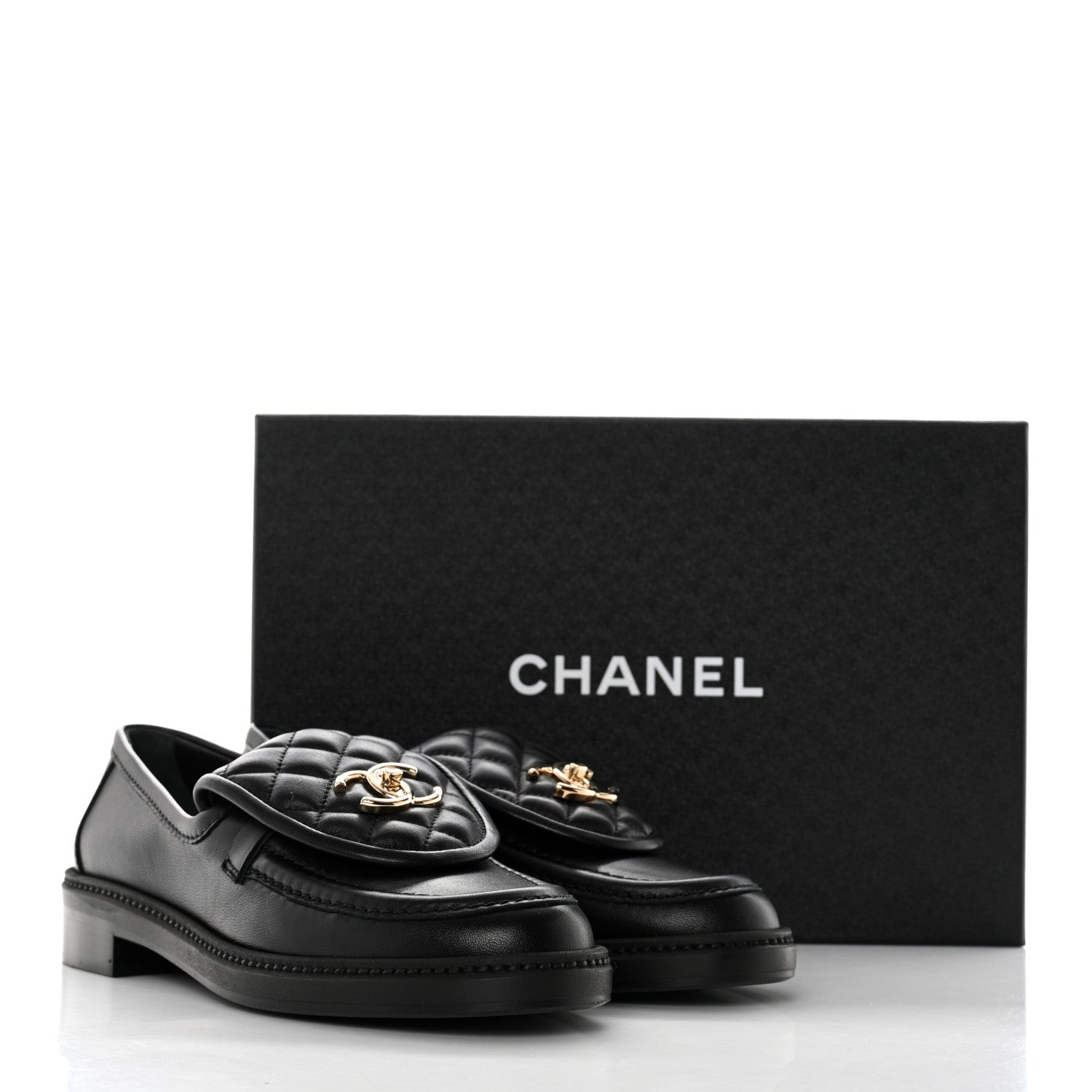 Chanel Lambskin Quilted CC Turnlock Loafers 37.5 Black 9 of 9