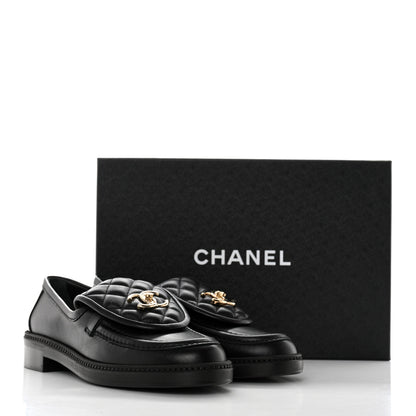 Chanel Lambskin Quilted CC Turnlock Loafers 37.5 Black 9 of 9