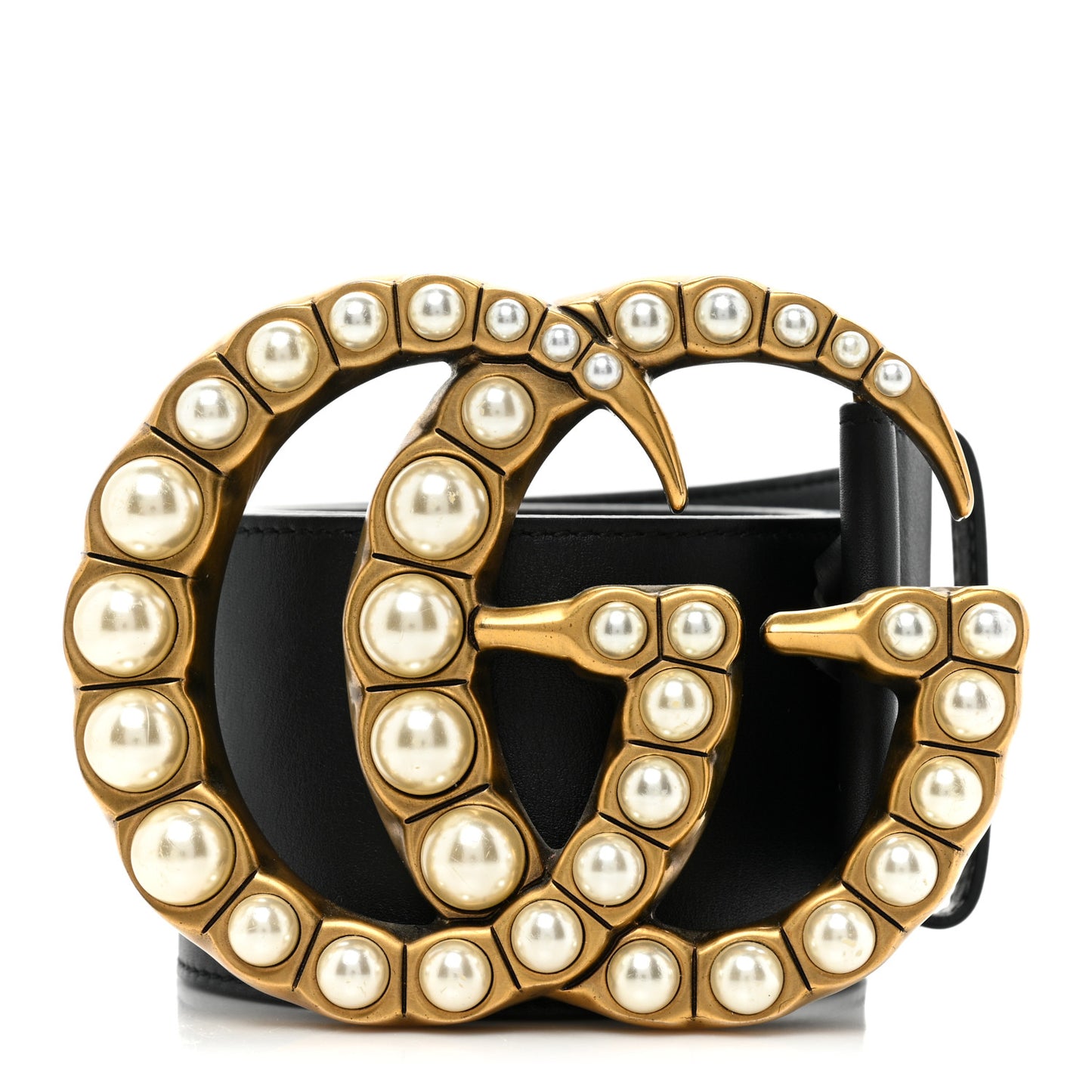 Moon Calfskin Pearl Double G 70mm Belt 80 32 Black Cream