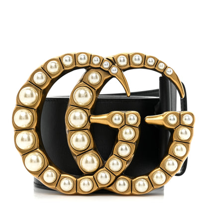 Gucci Moon Calfskin Pearl Double G 70mm Belt 80 32 Black Cream 1 of 5