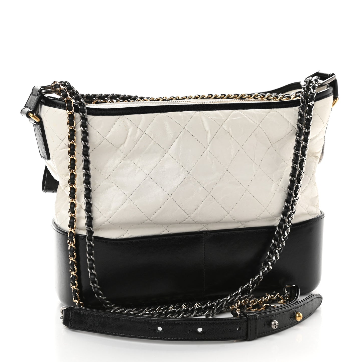 Aged Calfskin Quilted Medium Gabrielle Hobo Black White