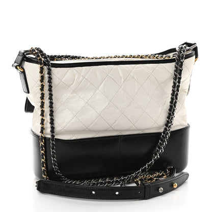 Chanel Aged Calfskin Quilted Medium Gabrielle Hobo Black White 3 of 11