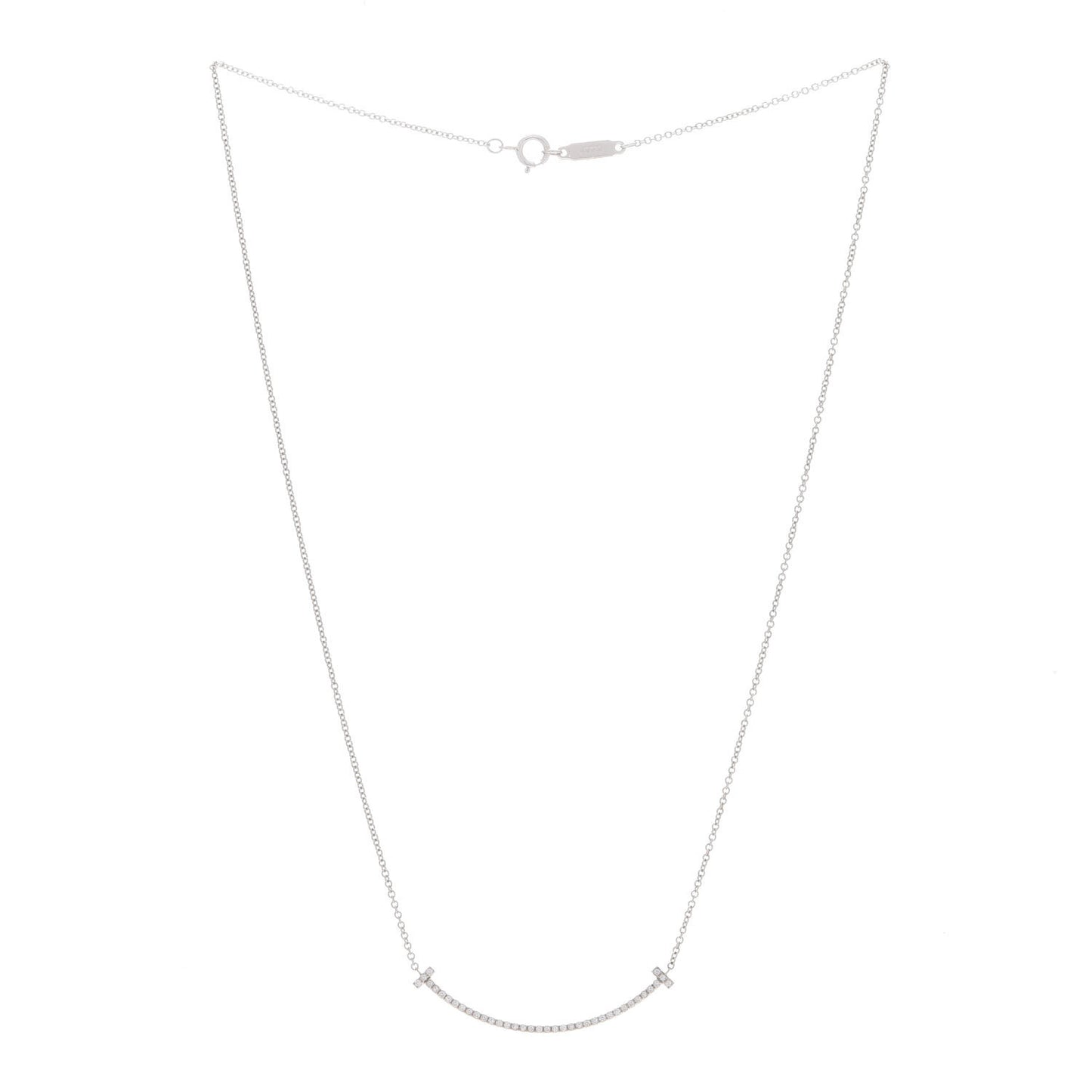 18K White Gold Diamond Small T Smile Pendant Necklace