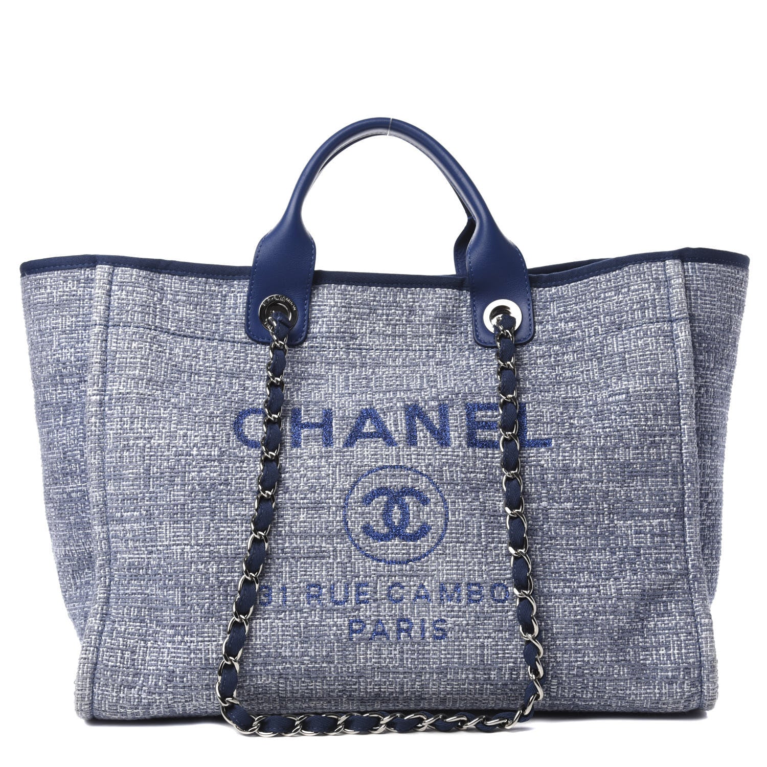 Chanel Woven Straw Raffia Medium Deauville Tote Blue 1 of 10