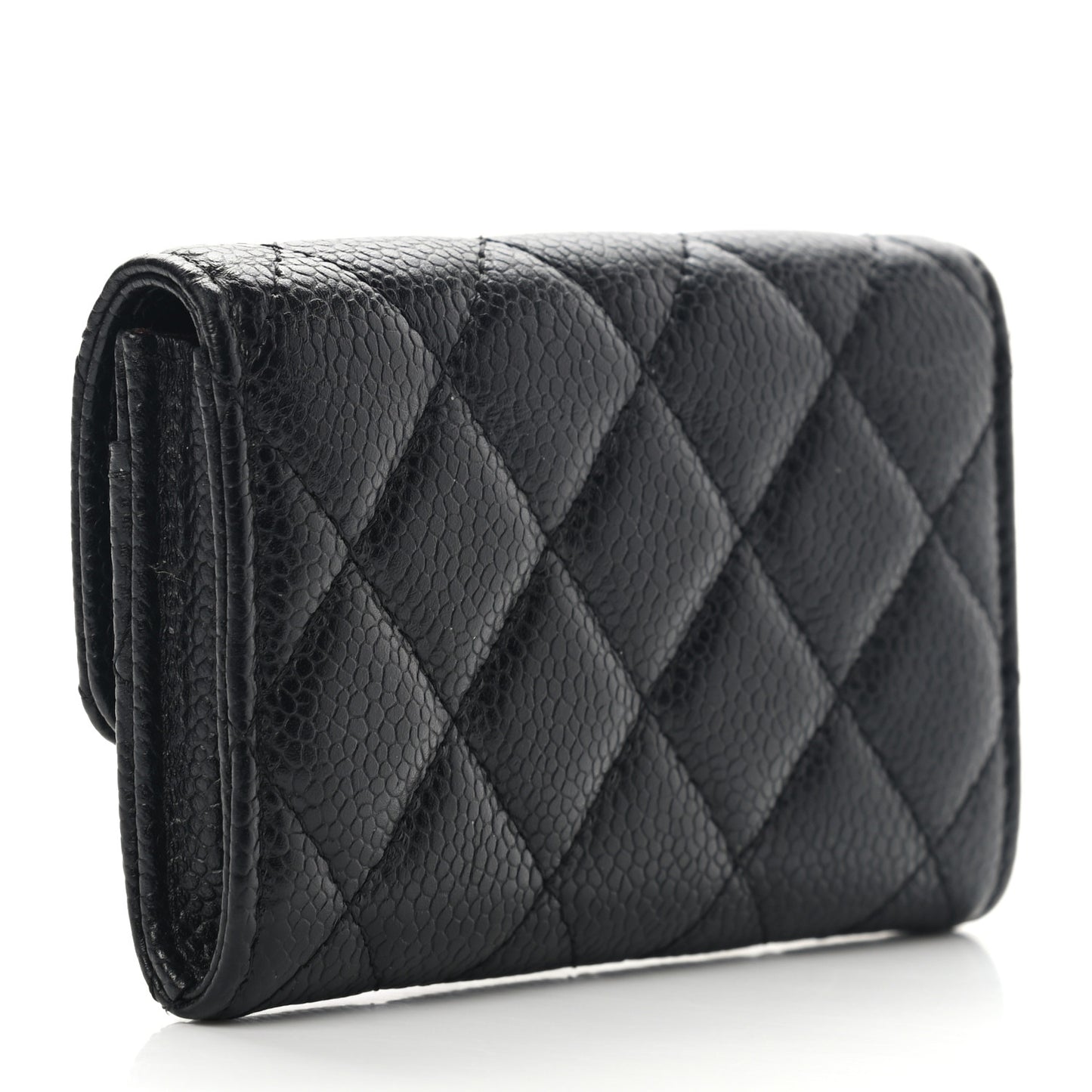 Caviar Quilted Flap Card Holder Black