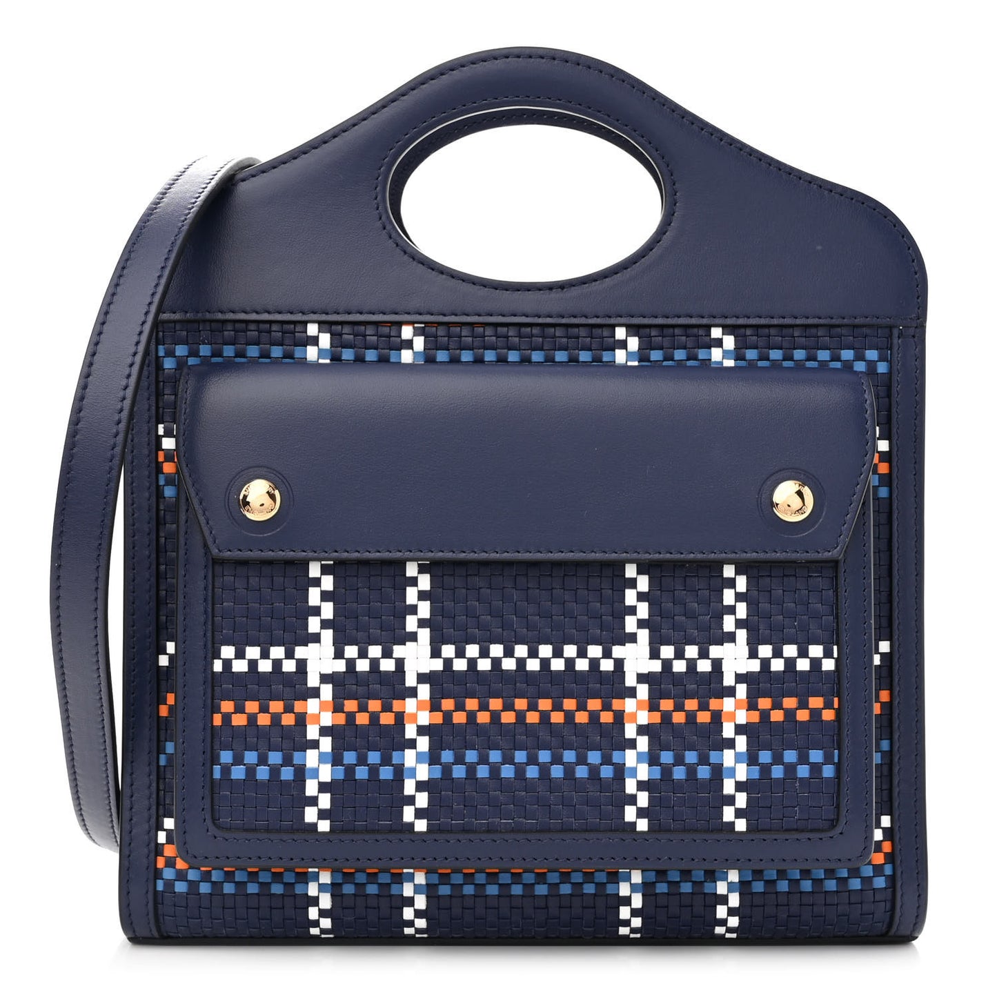 Calfskin Nylon Tartan Mini Pocket Bag Blue White Orange