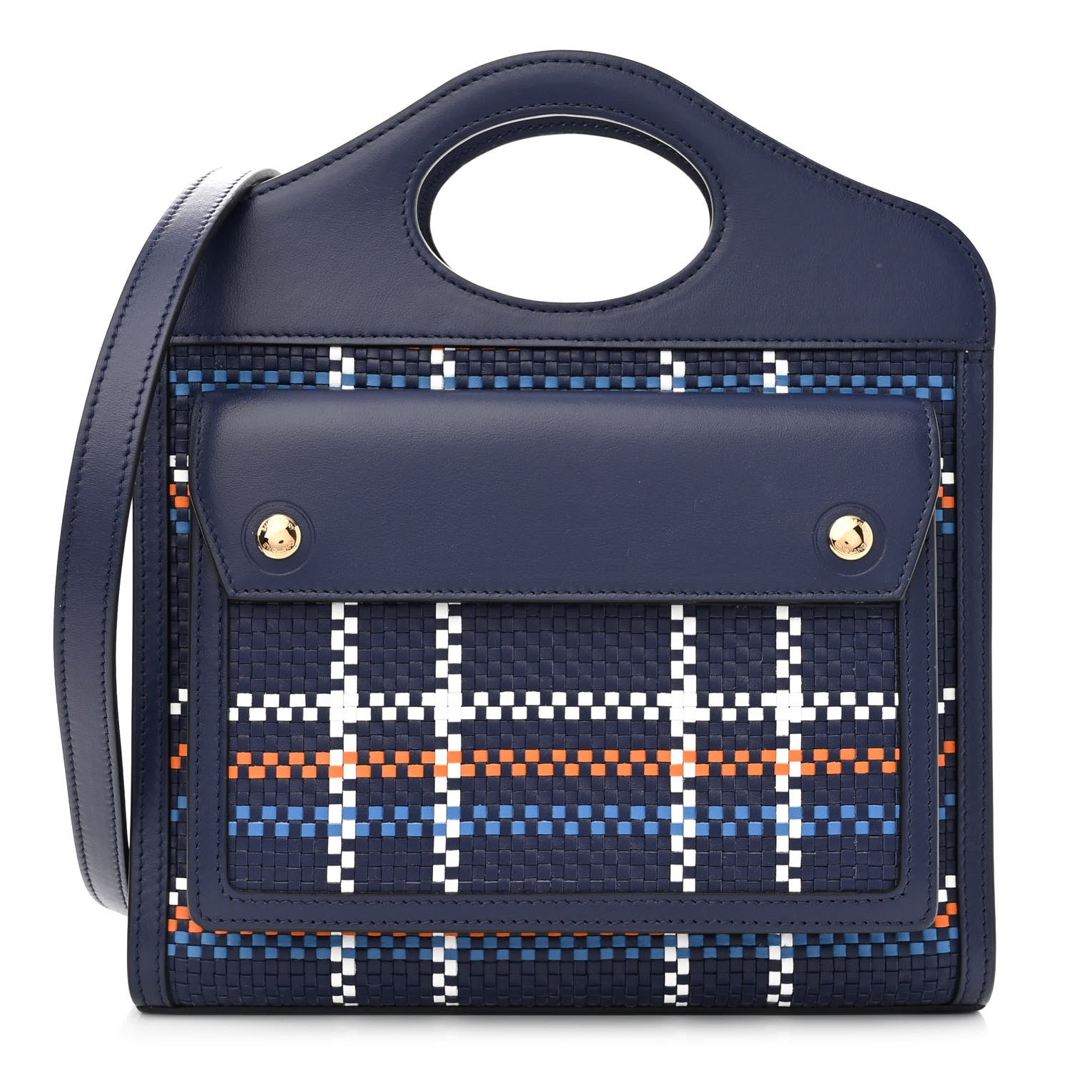 Burberry Calfskin Nylon Tartan Mini Pocket Bag Blue White Orange 1 of 10