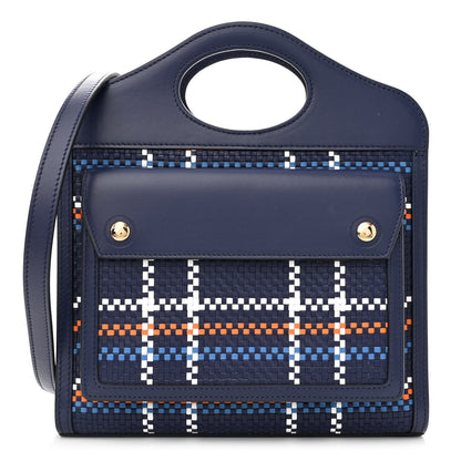 Burberry Calfskin Nylon Tartan Mini Pocket Bag Blue White Orange 1 of 10
