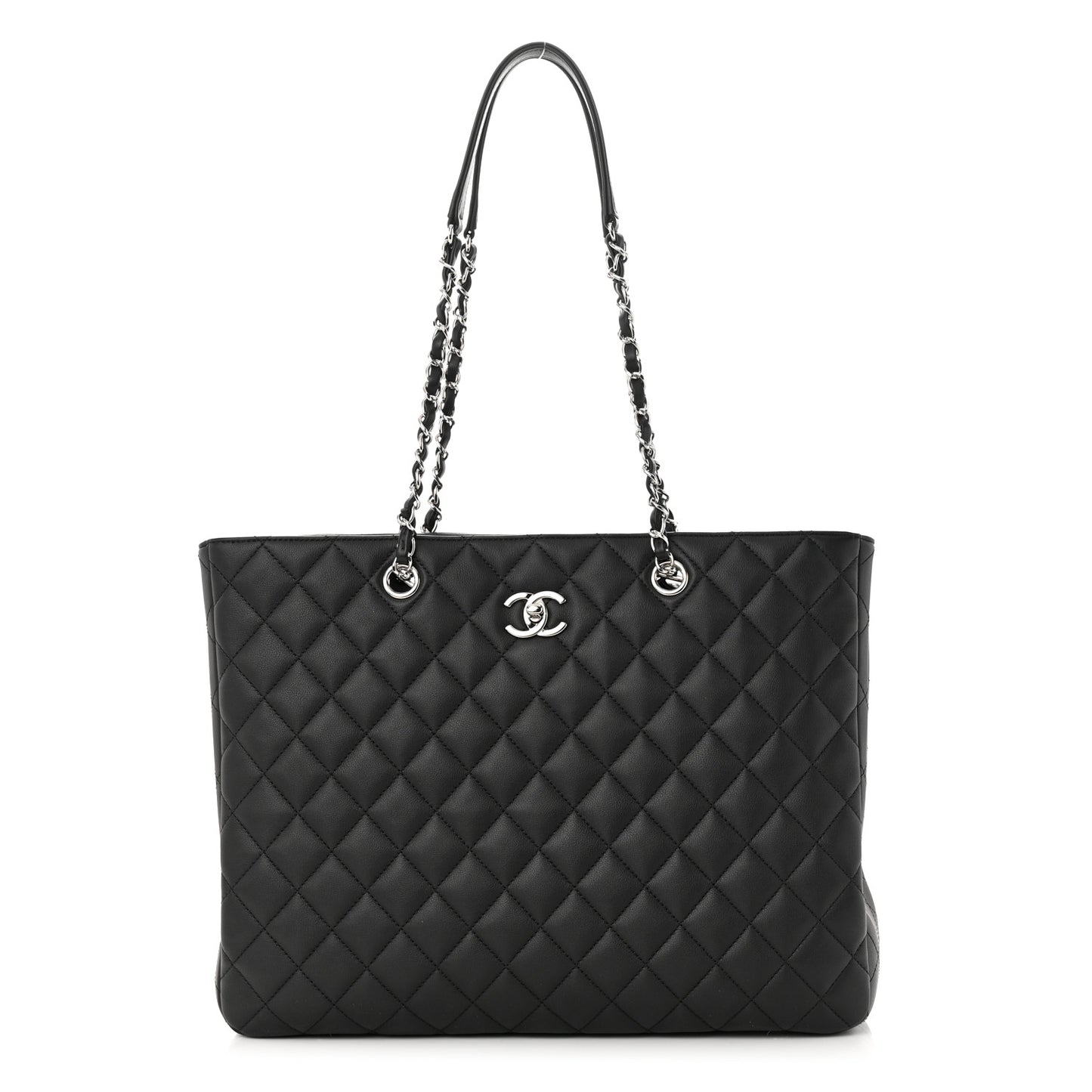 Calfskin Quilted Large Classic Shopping Tote Black