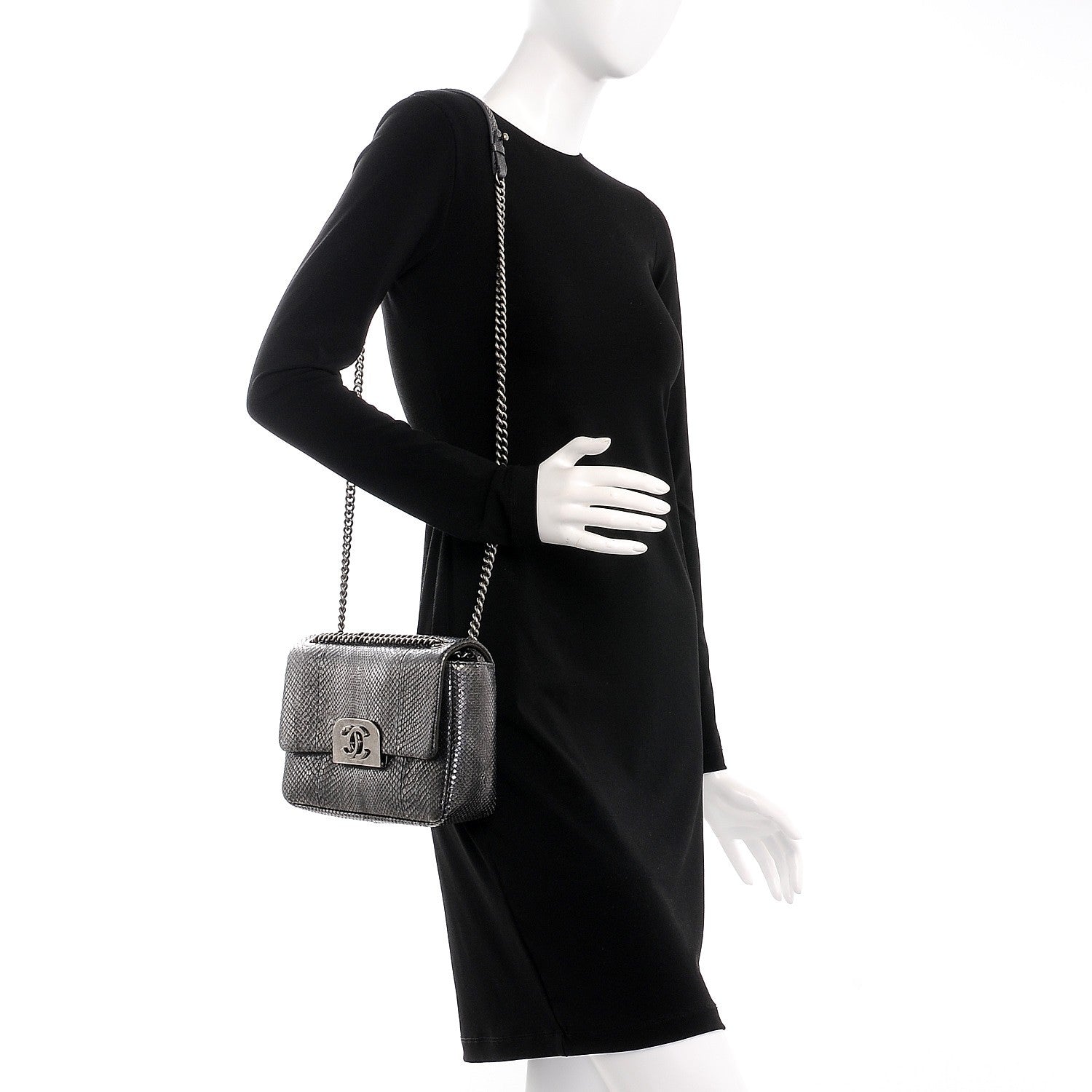 Chanel Python CC Square Flap Silver 2 of 7