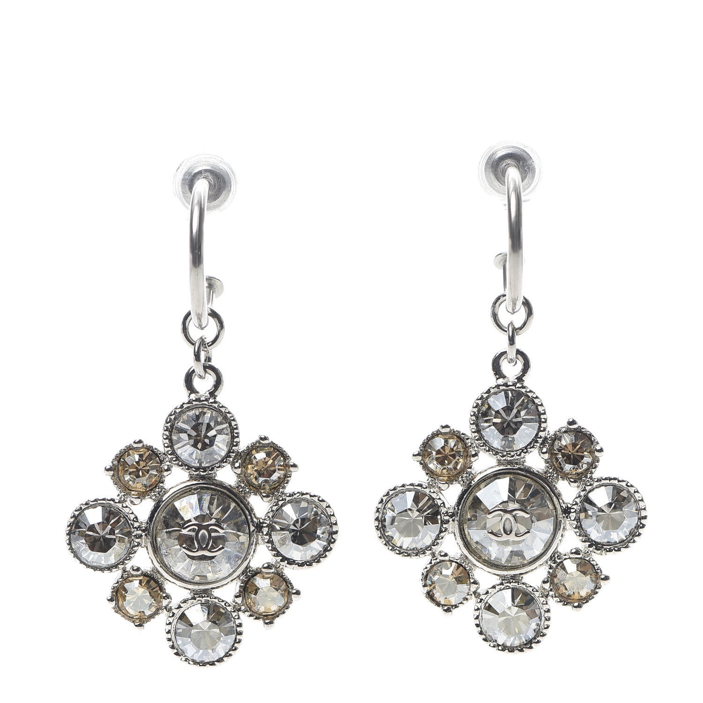 Crystal CC Dangle Earrings Silver