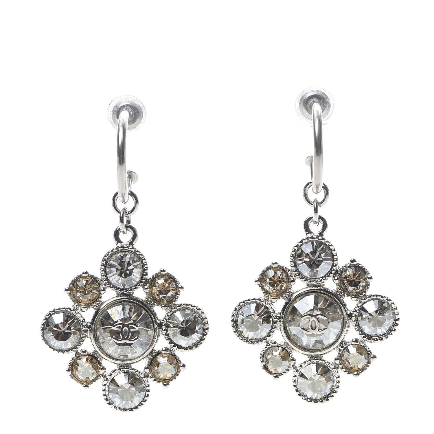 Chanel Crystal CC Dangle Earrings Silver 1 of 4