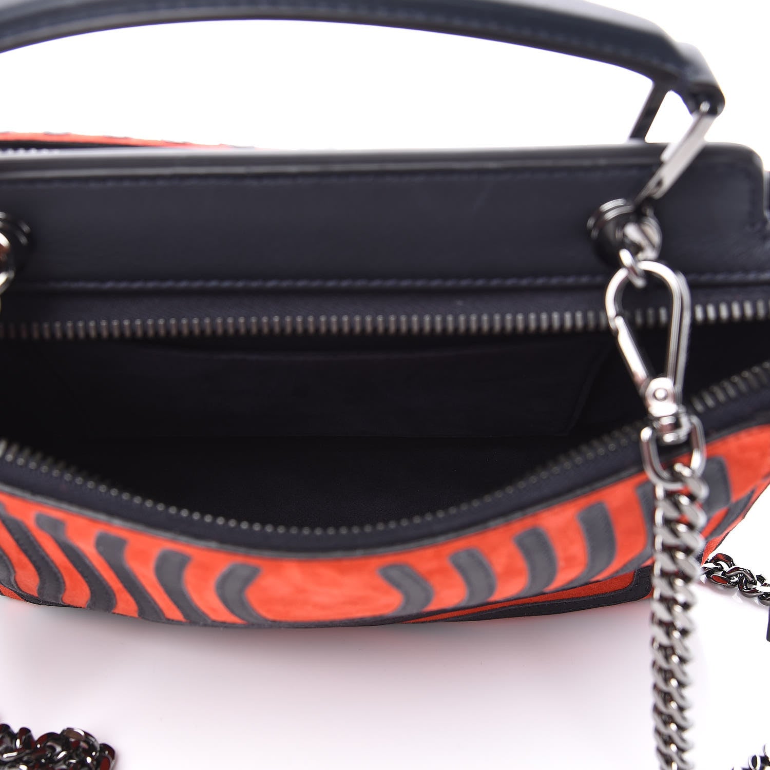 Fendi Suede Calfskin Waves Small DotCom Click Chain Satchel Papavero Blue Notte 6 of 11