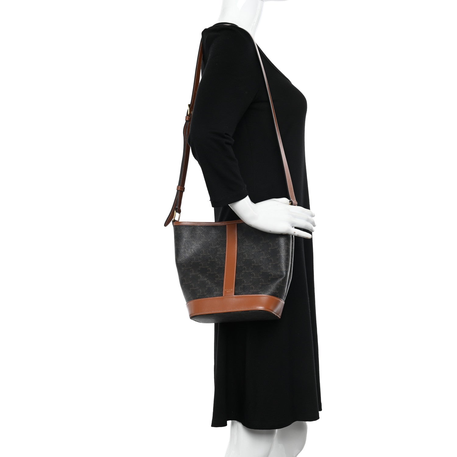 Celine Triomphe Canvas Calfskin Small Bucket Bag Tan 2 of 10