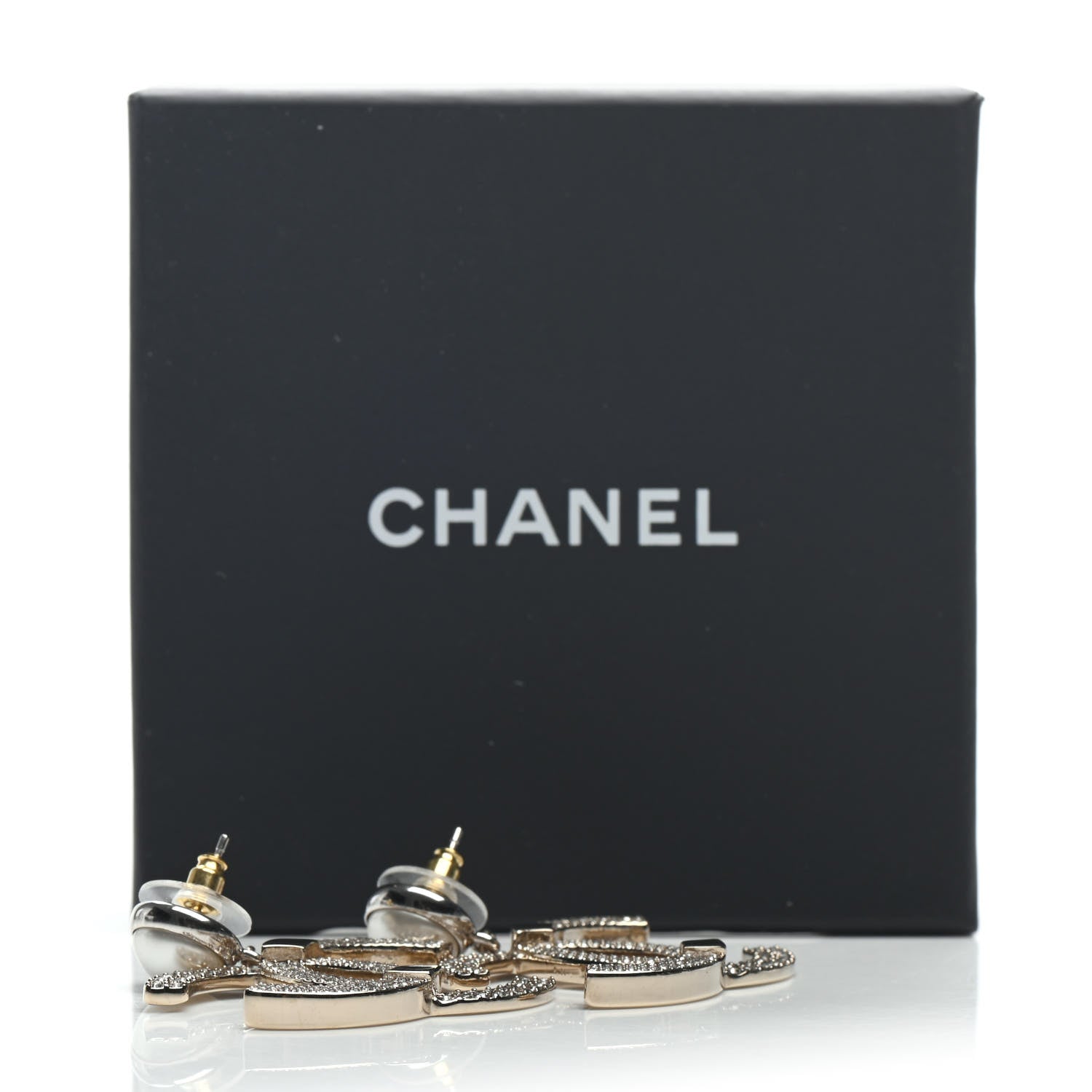 Chanel Crystal Pearl CC Drop Earrings Gold Silver 5 of 5
